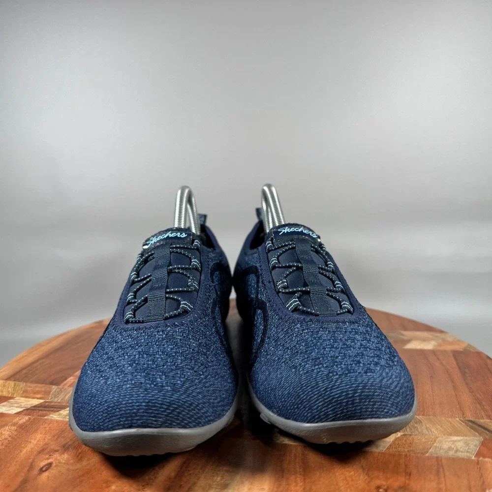 Skechers Relaxed Fit Navy Blue Slip On Sneakers Bungee Laces 23028 Womens 9